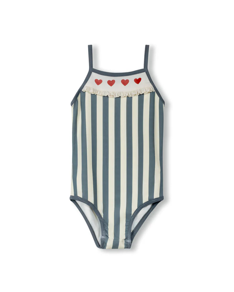 C-24120 CABANA WIDE STRIPE HEART TRIM BATHING SUIT