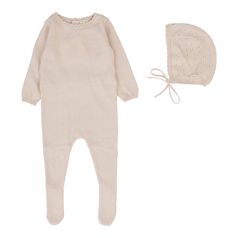 LILETTE DOTTY KNIT FOOTIE + BEANIE