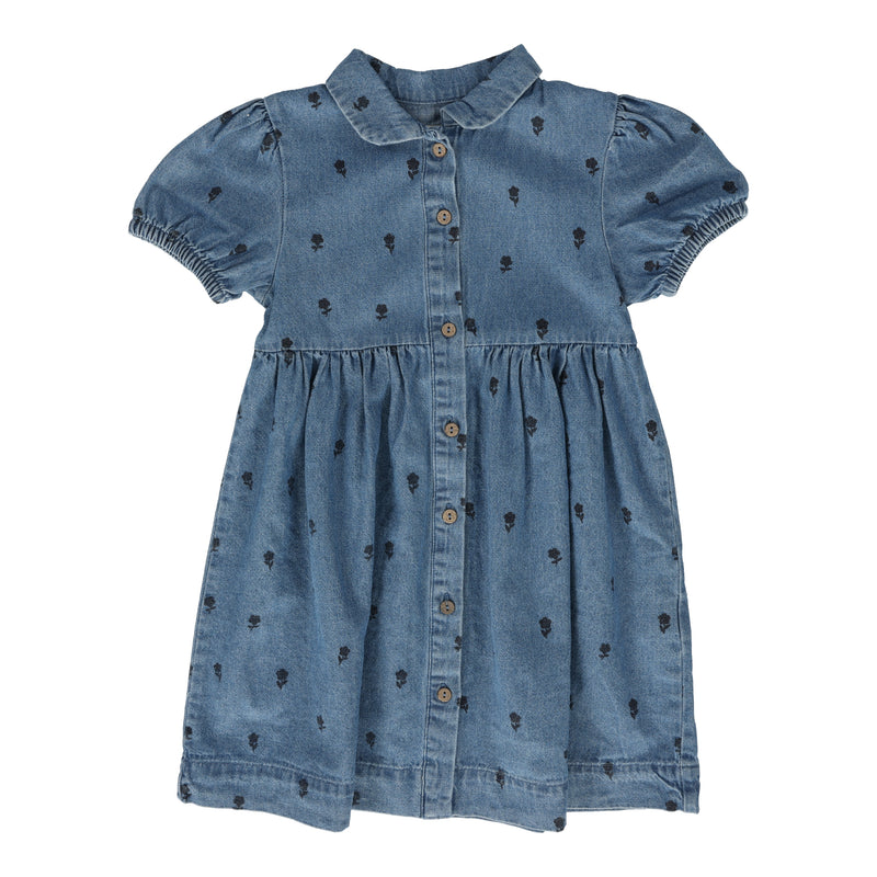 ANALOGIE FLORAL DENIM PRINT SHORT SLEEVE DRESS