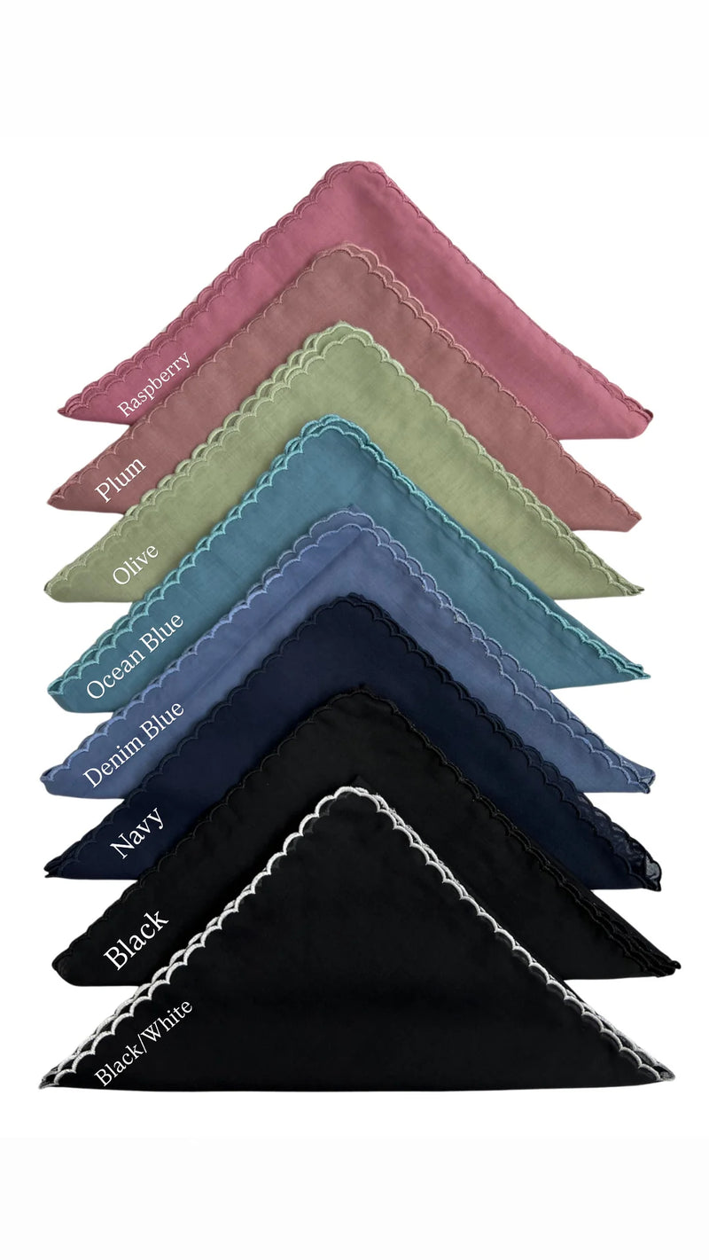 SCARF BAR COTTON SQUARE SCALLOP BANDANA