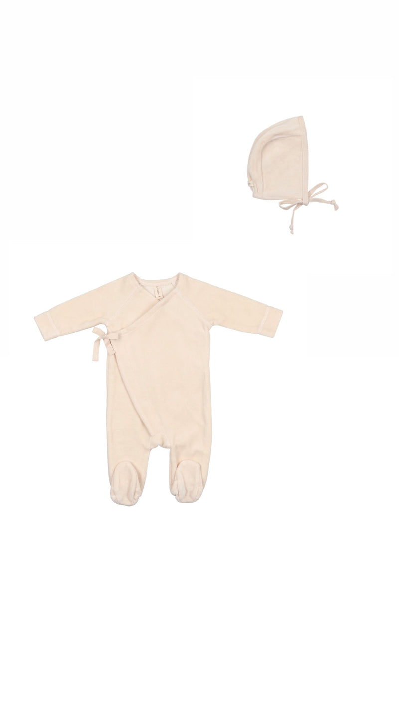 LILETTE VELOUR WRAP FOOTIE + BONNET
