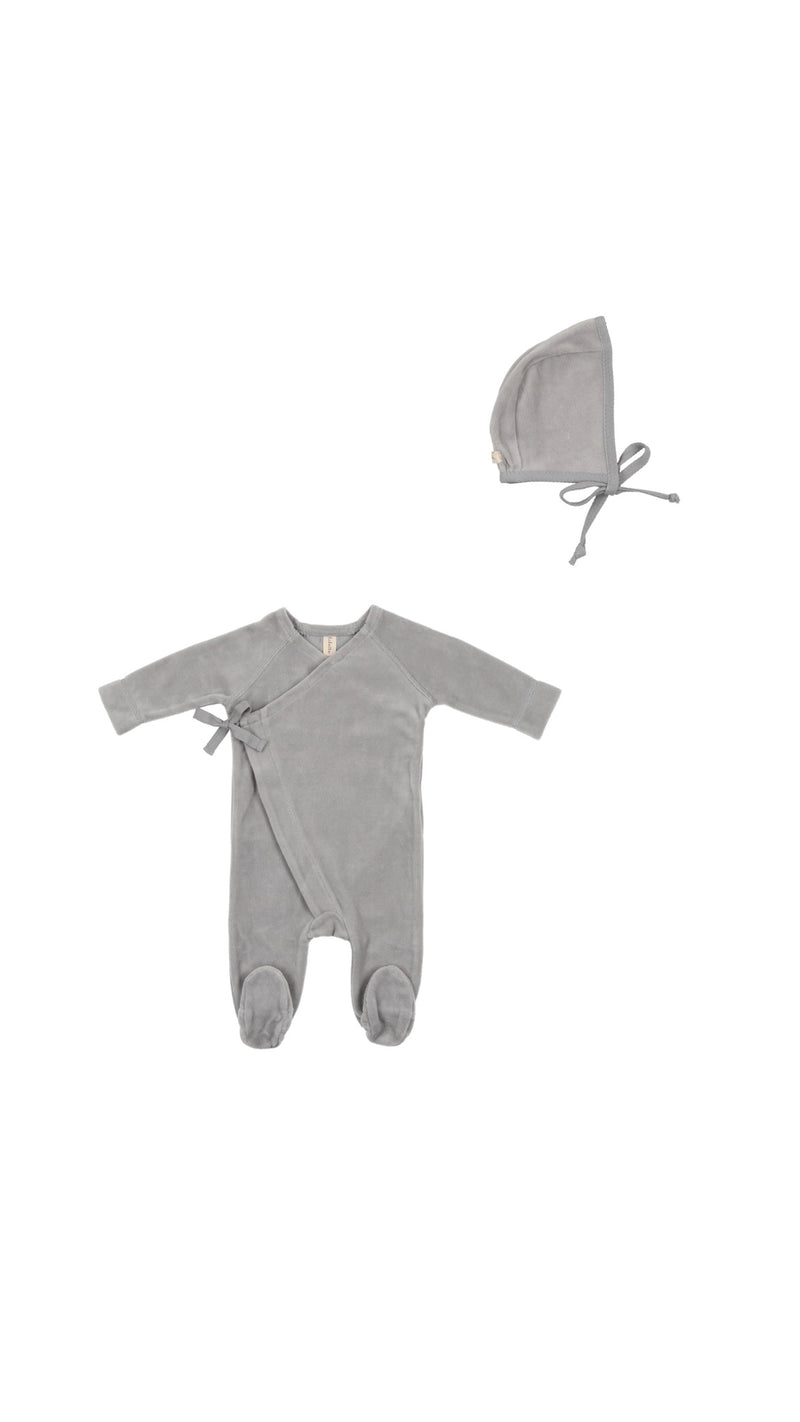LILETTE VELOUR WRAP FOOTIE + BONNET