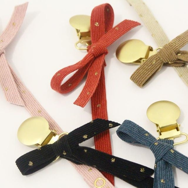 BABYO RIBBED KNOT/BOW PACIFIER CLIP