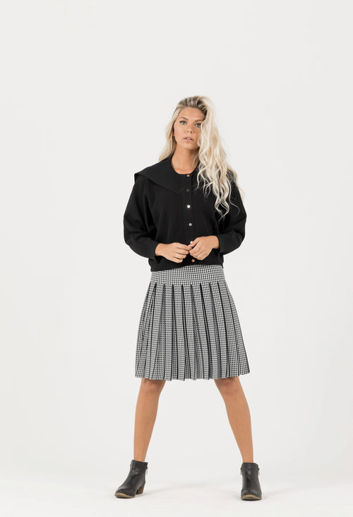 ALEEZA PARIS HOUNDSTOOTH PLEATED SKIRT