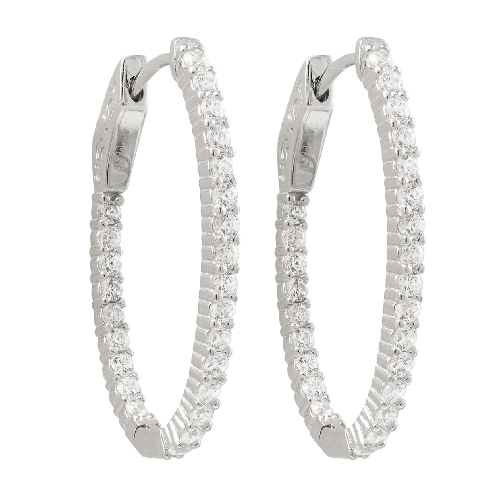 7EP638 STERLING SILVER OVAL CZ HOOP EARRINGS