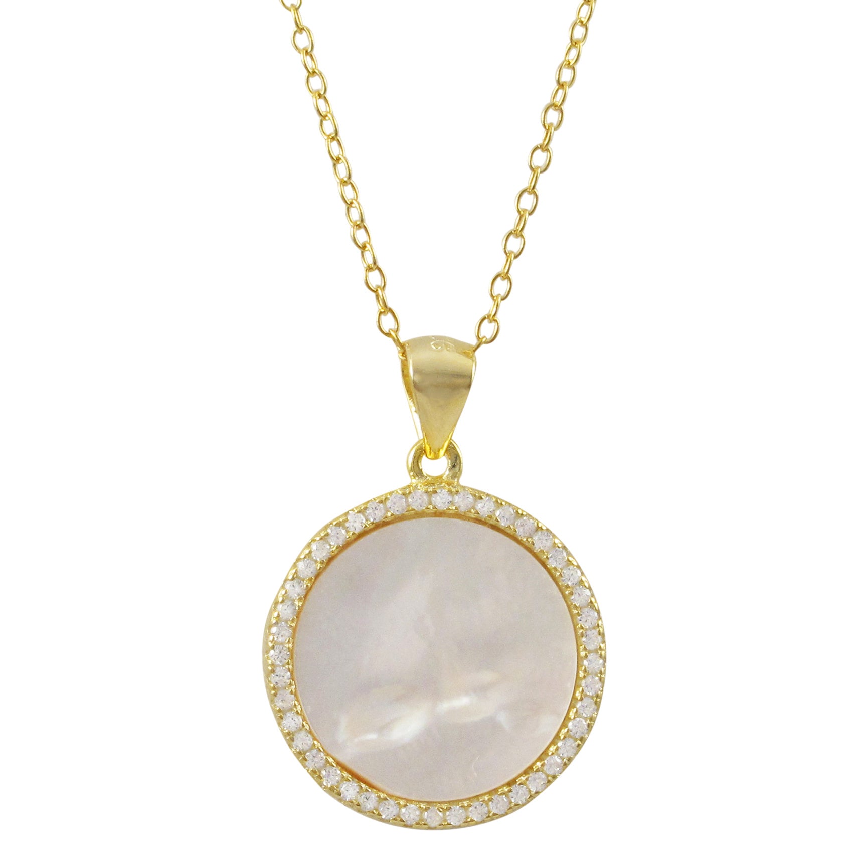 7N461 DLUX GP SS MOP ROUND CZ CIRCLE NECKLACE