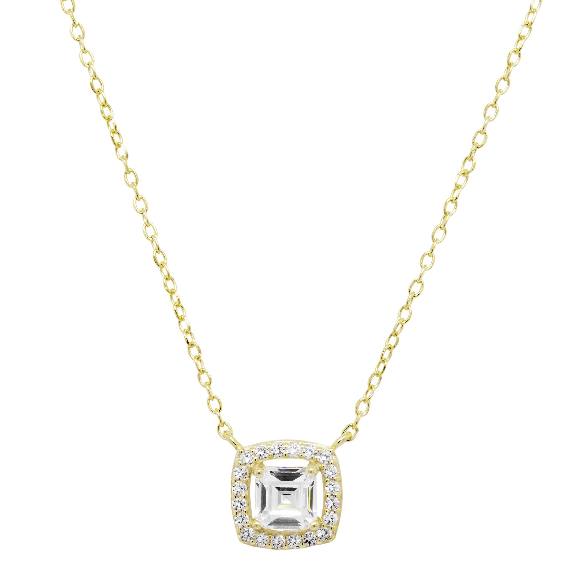 7N723 DLUX SS WHITE CZ 5MM SQUARE NECKLACE