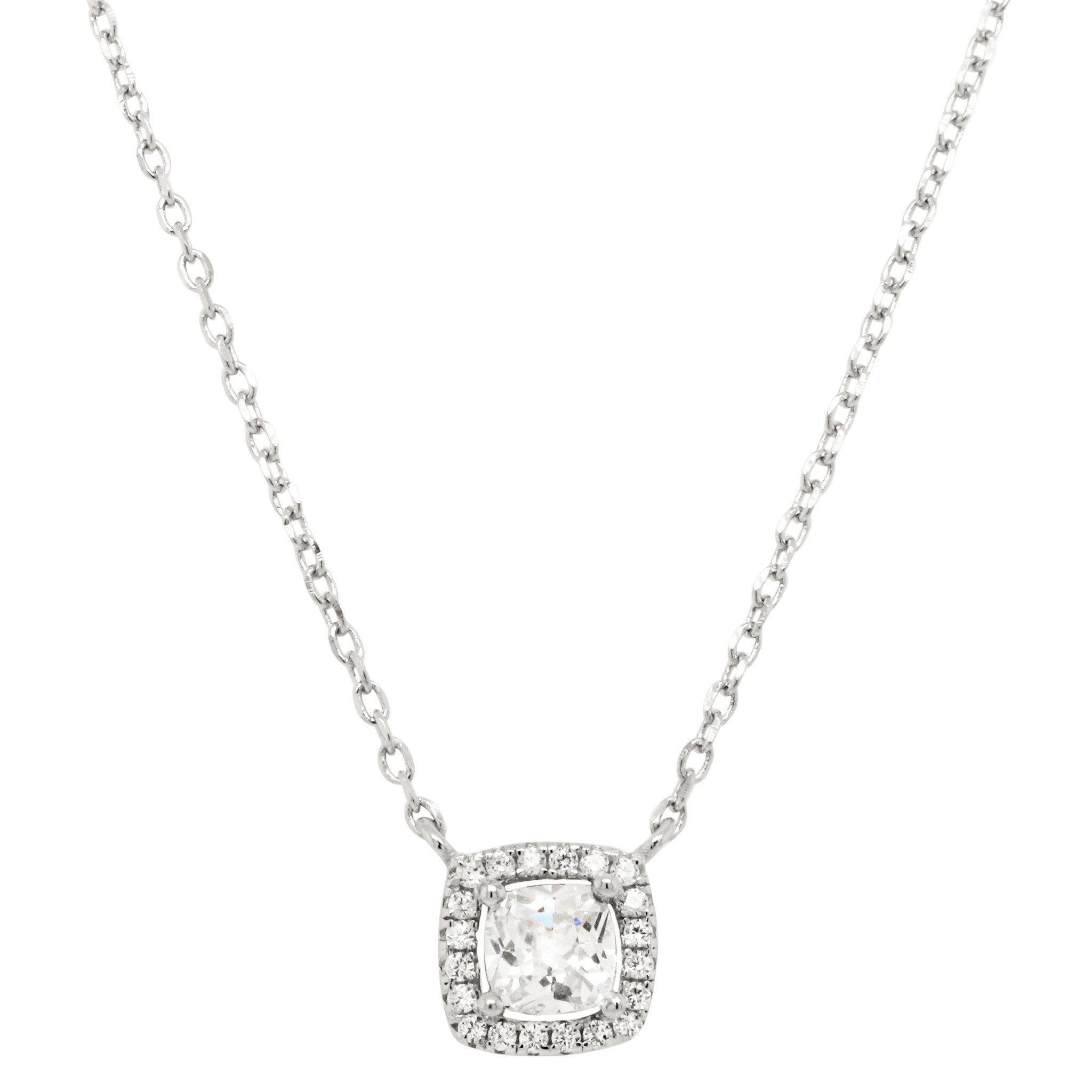 7N723 DLUX SS WHITE CZ 5MM SQUARE NECKLACE