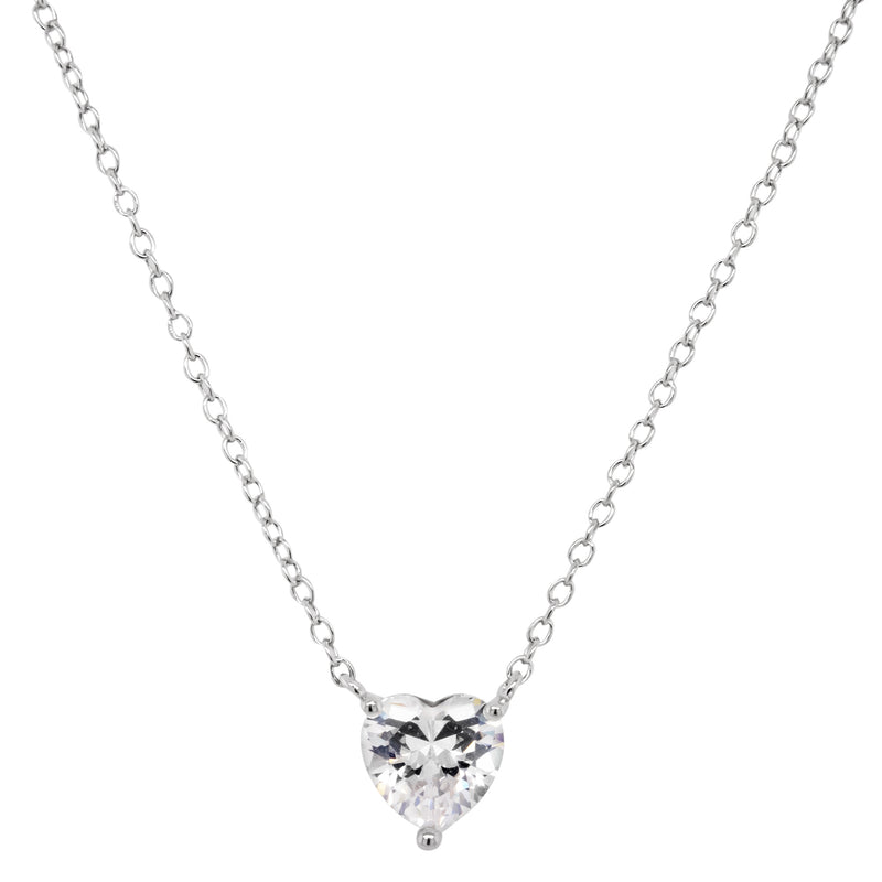 8N791 DLUX RHP SS WHITE CZ 7MM HEART NECKLACE
