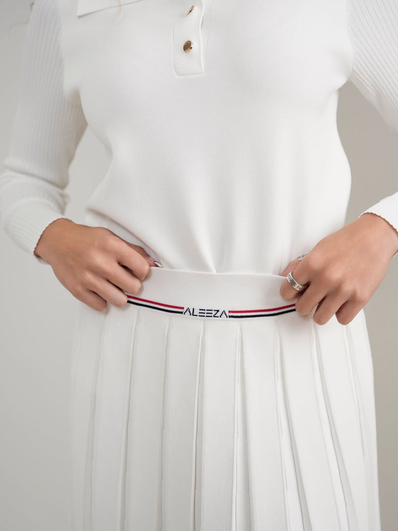 ALEEZA PLEATED SKIRT W BLACK & RED STRIPE ON WAIST S104