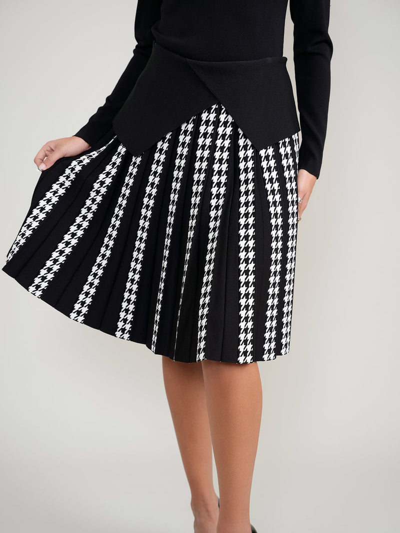 ALEEZA HOUNDSTOOTH W OVERLAY SKIRT S102