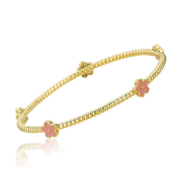 BN0933B LMTS 14K GP ROPE BANGLE WITH ENAMEL FLOWERS