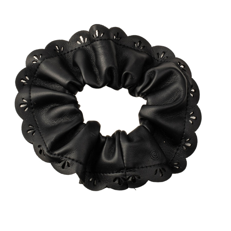 P6627 CHERIE LEATHER SCALLOPED OVERSIZED SCRUNCHY
