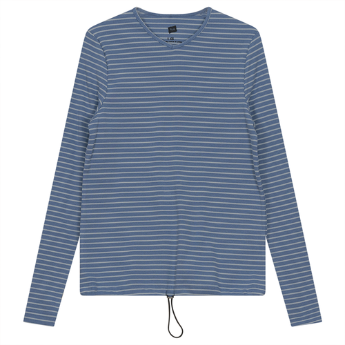 SB3CM8417T RIFF RIB STRIPE V-NECK TEE WITH BUNGEE ROPE