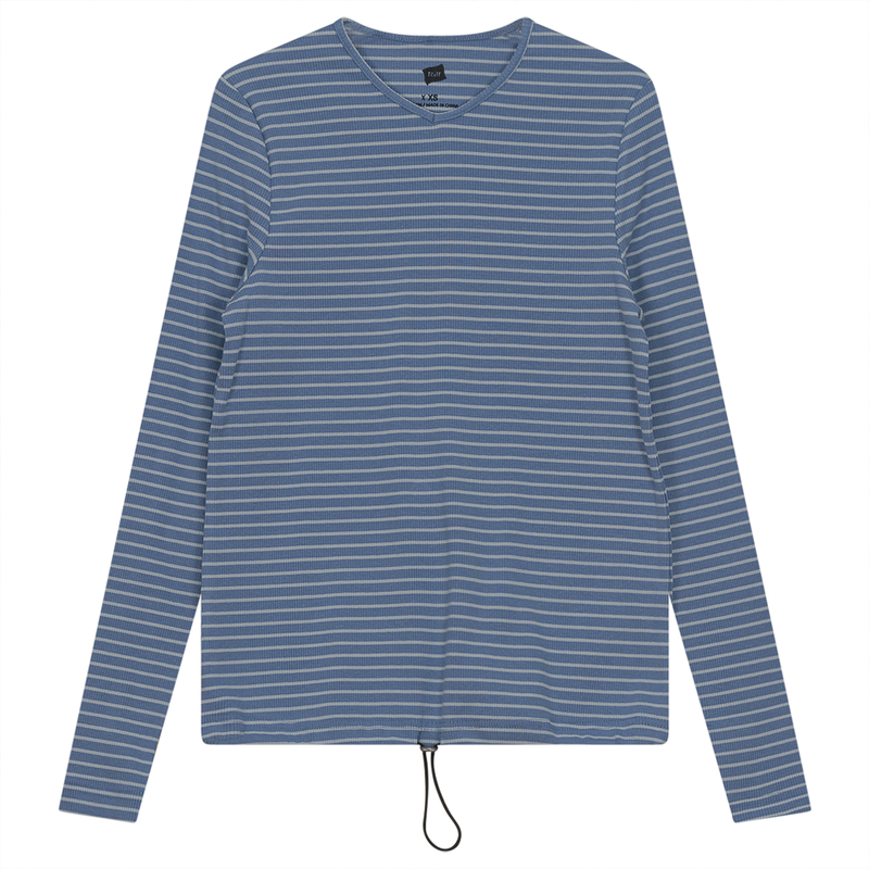SB3CM8417T RIFF RIB STRIPE V-NECK TEE WITH BUNGEE ROPE