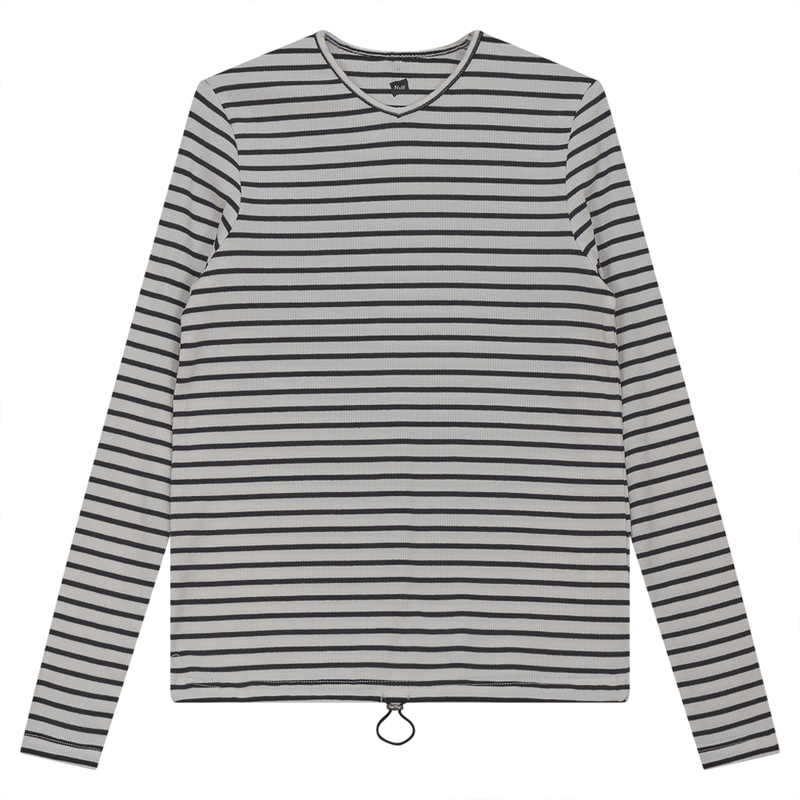 SB3CM8417T RIFF RIB STRIPE V-NECK TEE WITH BUNGEE ROPE