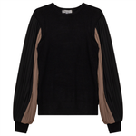 WB2CM7797T VIVID  KNIT SWEATER W/ COLOR  BLOCK CHIFFON SLEEVES
