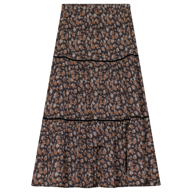 WB2CM8140SM THE NORWAY CLUB LADIES SATIN MIDI FLORAL SKIRT W/VELVET TRIM