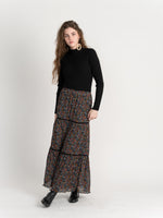 WB2CM8140SM THE NORWAY CLUB LADIES SATIN MIDI FLORAL SKIRT W/VELVET TRIM