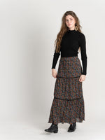 WB2CM8140SM THE NORWAY CLUB LADIES SATIN MIDI FLORAL SKIRT W/VELVET TRIM