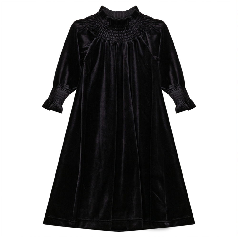 WB2CY1896D SEAL SMOCKED VELOUR DRESS