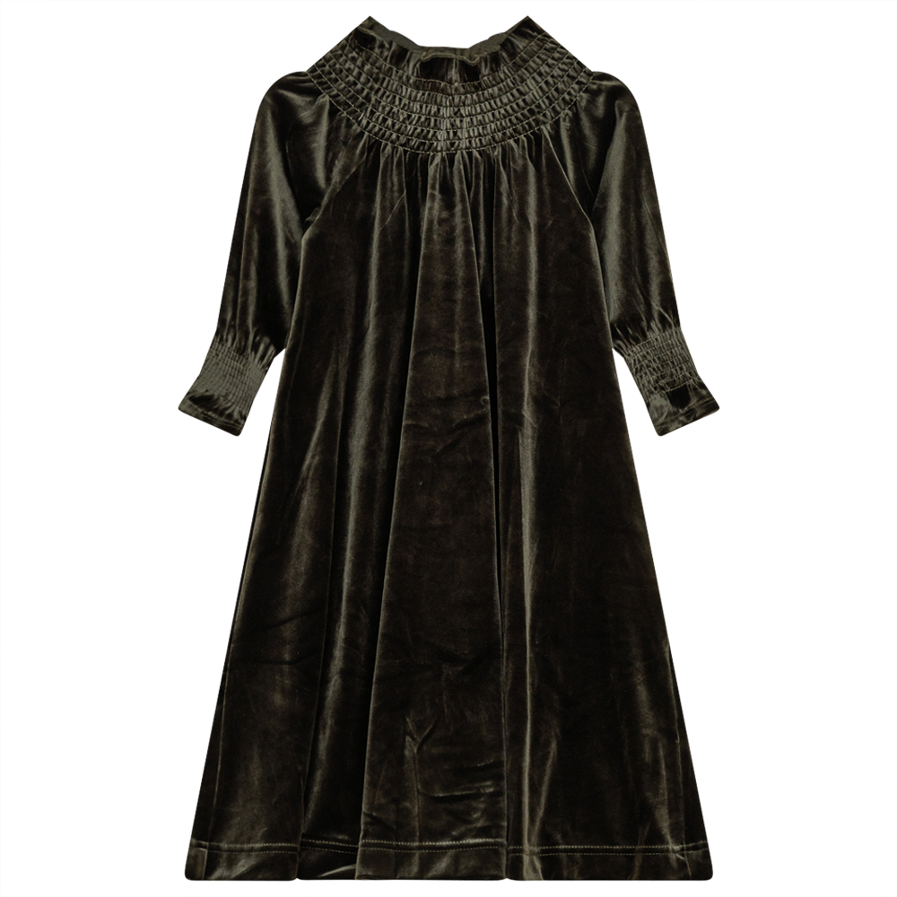 WB2CY1896D SEAL SMOCKED VELOUR DRESS