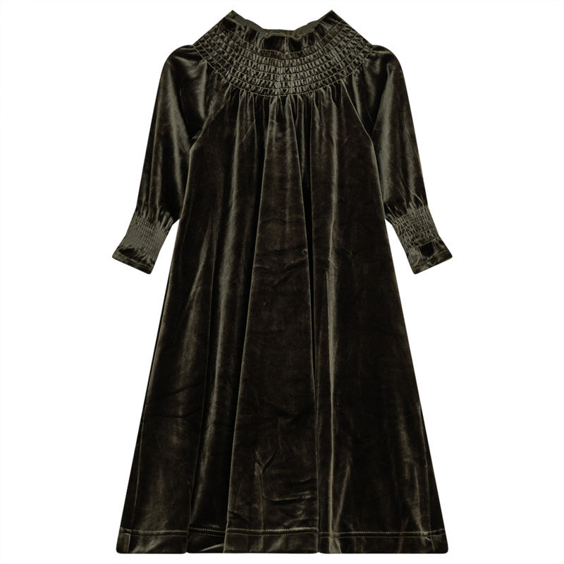 WB2CY1896D SEAL SMOCKED VELOUR DRESS