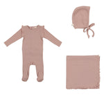 LIL LEGS RUFFLED RIBBED FOOTIE 3PC SET