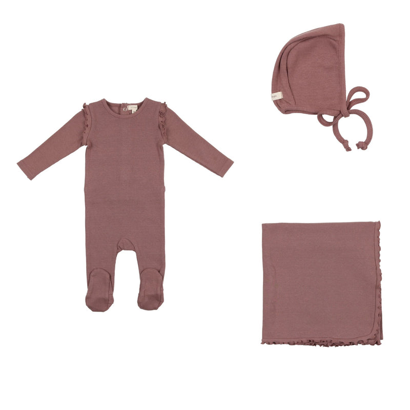 LIL LEGS RUFFLED RIBBED FOOTIE 3PC SET