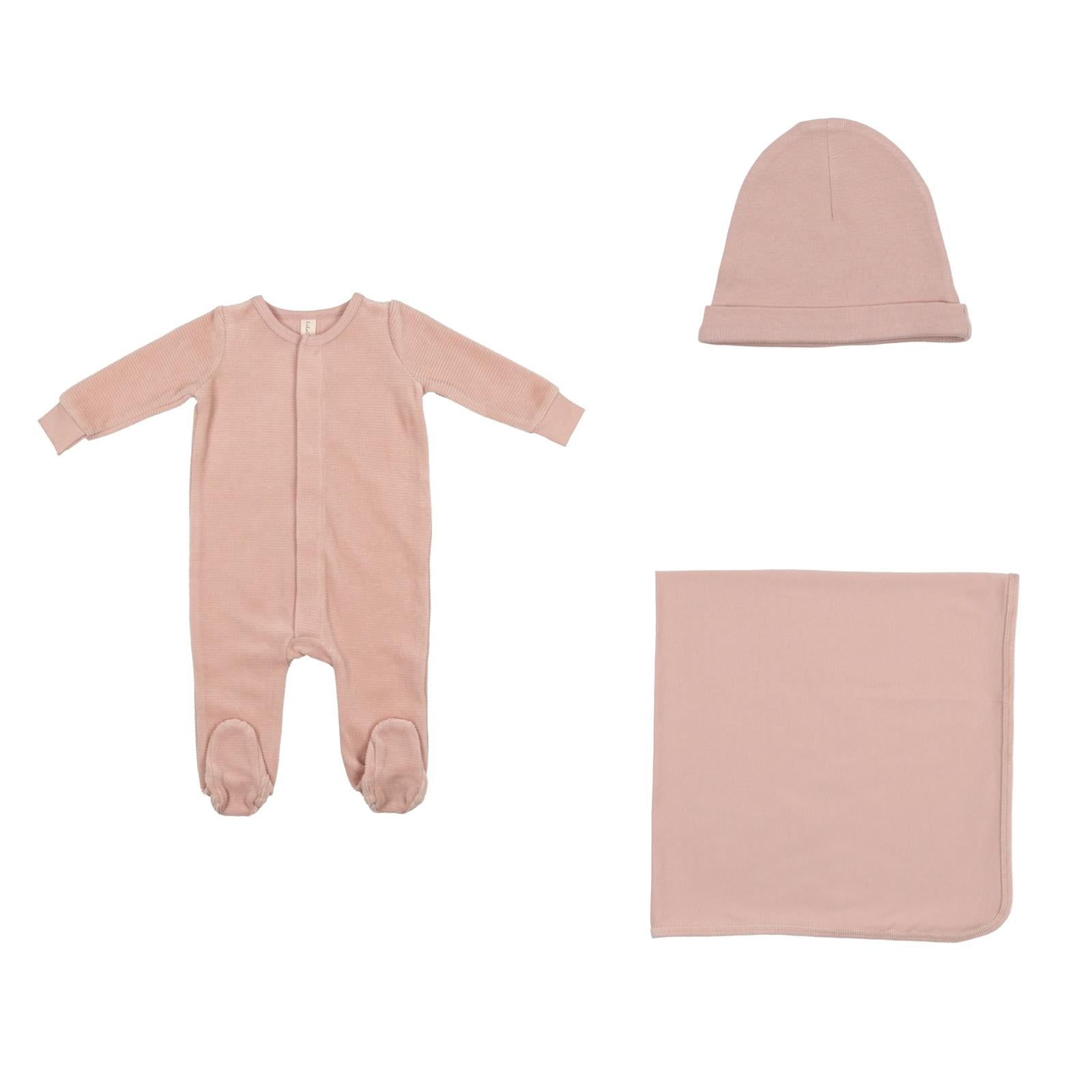 LILETTE VELOUR RIBBED LOGO FOOTIE 3PC SET