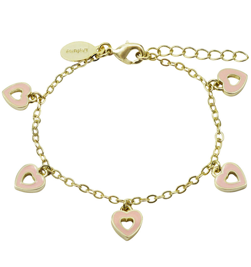 B15654 Dlux GP brass enamel open hearts charm bracelet