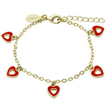 B15654 Dlux GP brass enamel open hearts charm bracelet