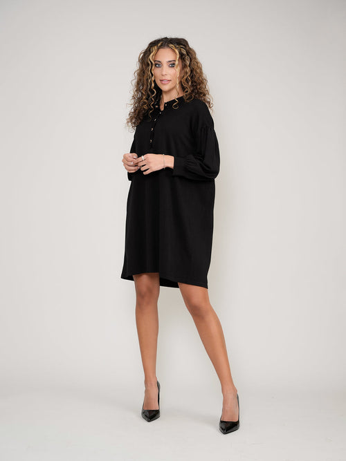 ALEEZA KNIT DRESS PUFF SLEEVE &  COLLAR D124