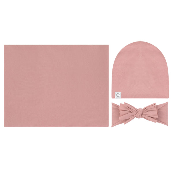 ELYS & CO SWADDLE BLANKET, HAT & HEADBAND SET