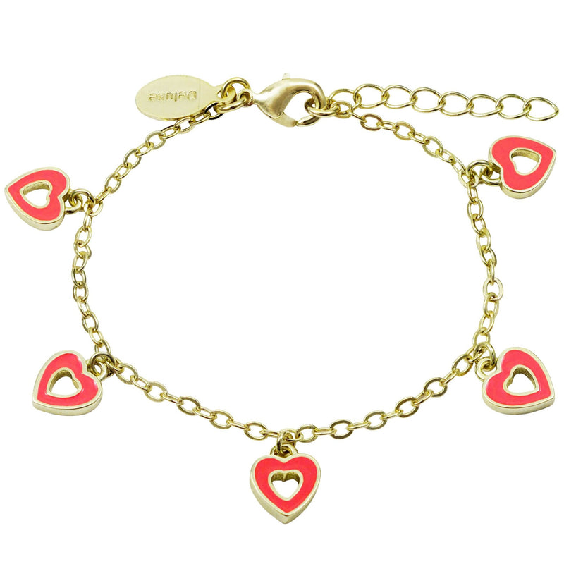 B15654 Dlux GP brass enamel open hearts charm bracelet