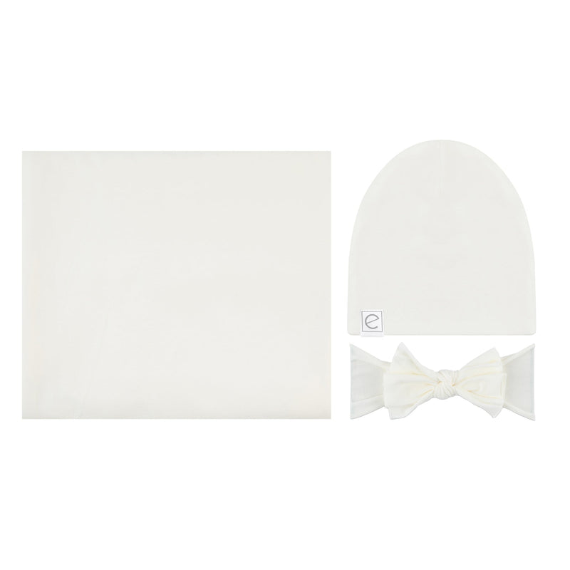 ELYS & CO SWADDLE BLANKET, HAT & HEADBAND SET