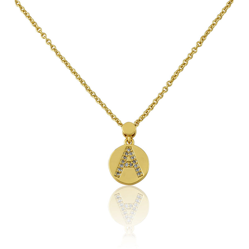NE4122B LMTS 14K GP INITIAL DISC PENTANT NECKLACE
