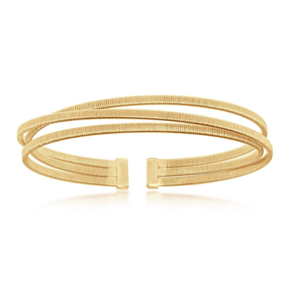 U-6602 CLASSIC SS TRIPLE WIRE DESIGNER BANGLE BONDED WITH 14K GOLD PLATING